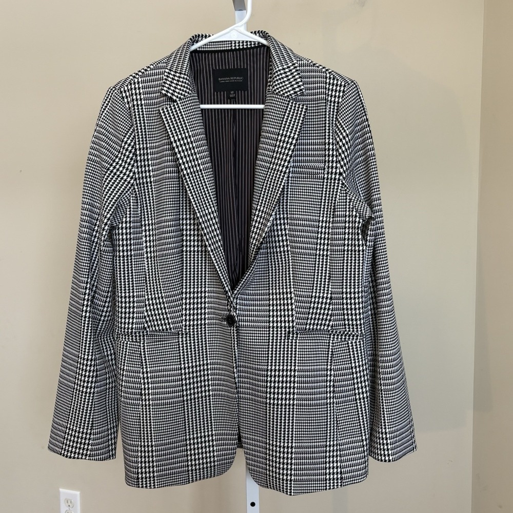 Banana Republic Long & Lean Blazer Blk/White Houndstooth 12 Business Casual